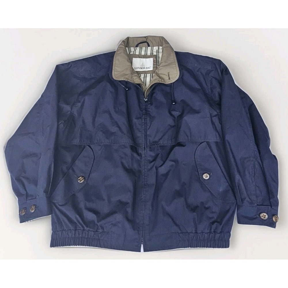 London Fog Jacket Windbreaker Men's Size Medium Regular Navy Blue Zip Coat